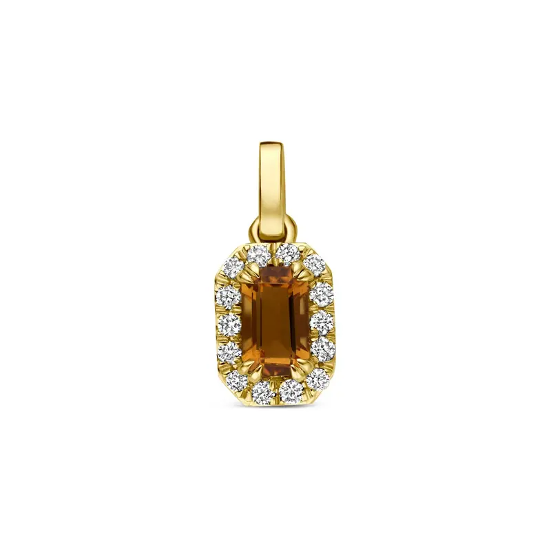 14k Geelgouden hanger met citrien en lab grown diamant