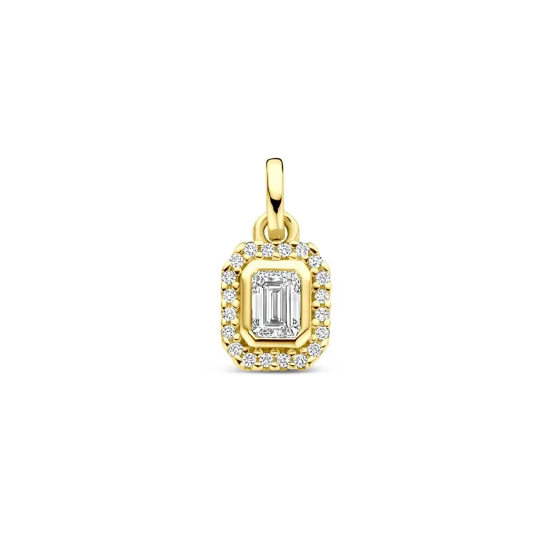 14k geelgouden hanger met emerald geslepen diamant