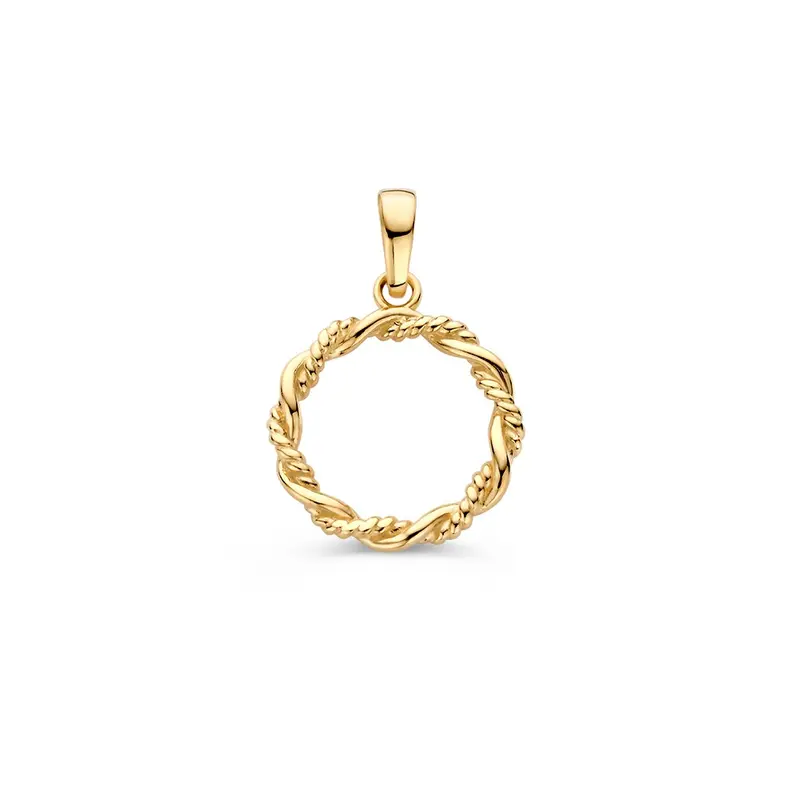 14K Geelgouden Hanger met Gevlochten Band – Elegante Cirkelhanger voor Dames