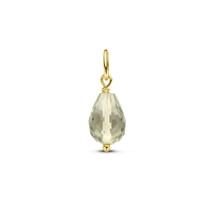 14k Geelgouden Hanger met Groene Amethist – Briolette Geslepen