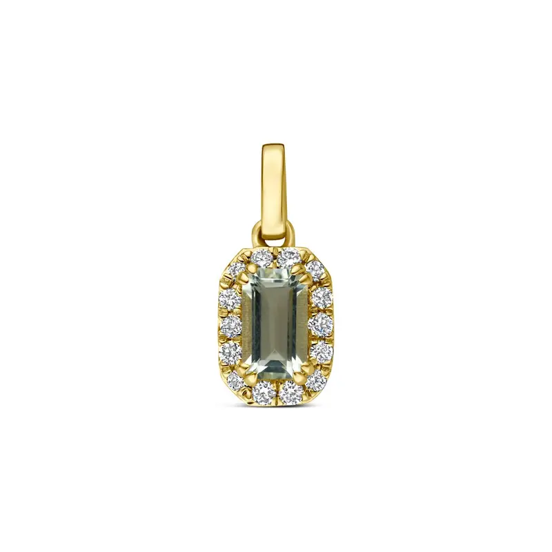 14k Geelgouden hanger met groene amethist en lab grown diamant