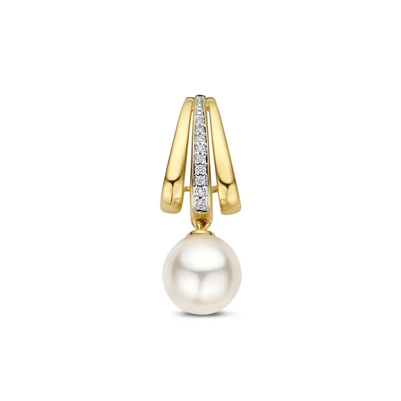 14k Geelgouden hanger met parel en diamant