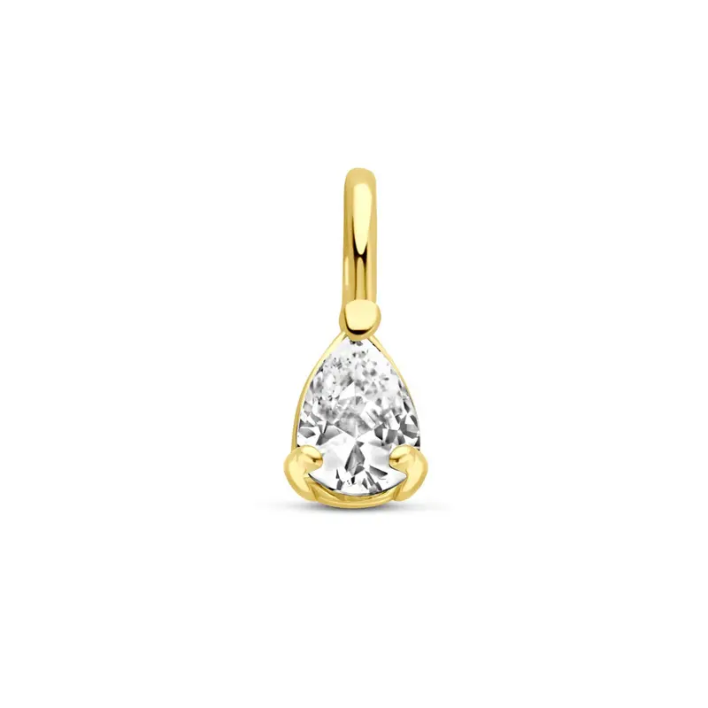 14k Geelgouden hanger met peer geslepen zirkonia – 8,5 x 3,5 mm