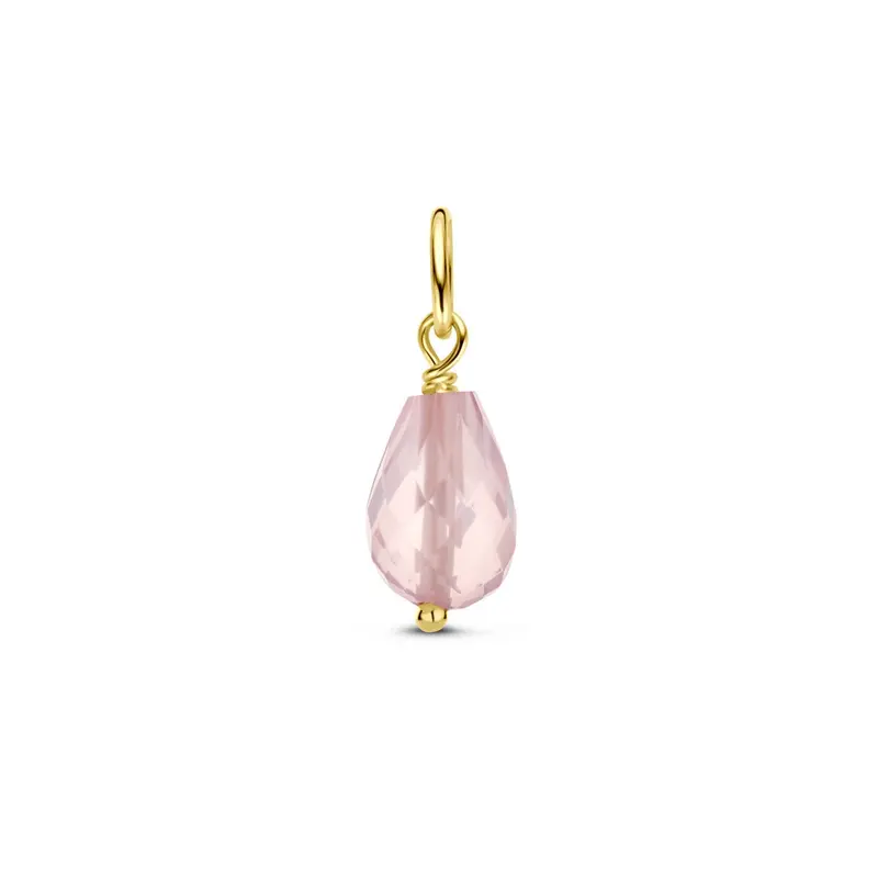 14k Geelgouden Hanger met Rozenkwarts – Briolette Geslepen