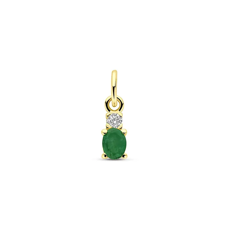 14k Geelgouden hanger met smaragd en zirkonia – 12 mm