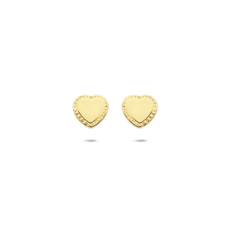 14k Geelgouden hartjes oorknoppen – Tijdloos liefdessymbool in miniatuurvorm