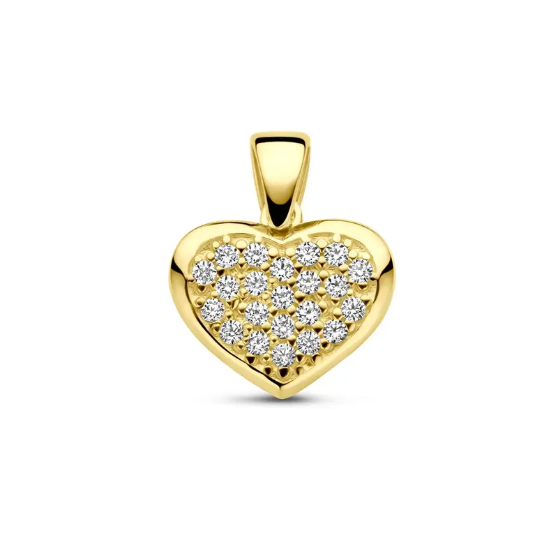 14k geelgouden hartvormige hanger met zirkonia – schitterende dameshanger vol liefde