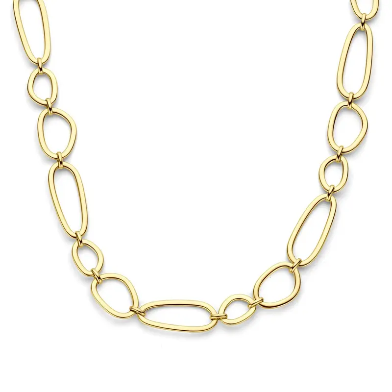 14k geelgouden ketting met brede schakelstructuur