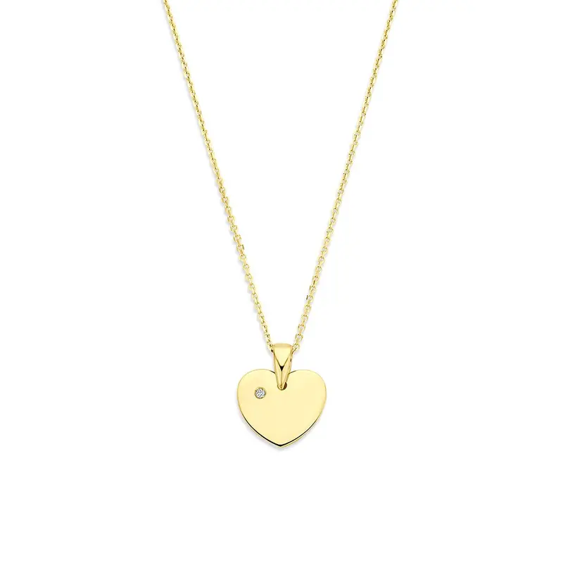 14k Geelgouden ketting met hartje en lab grown diamant