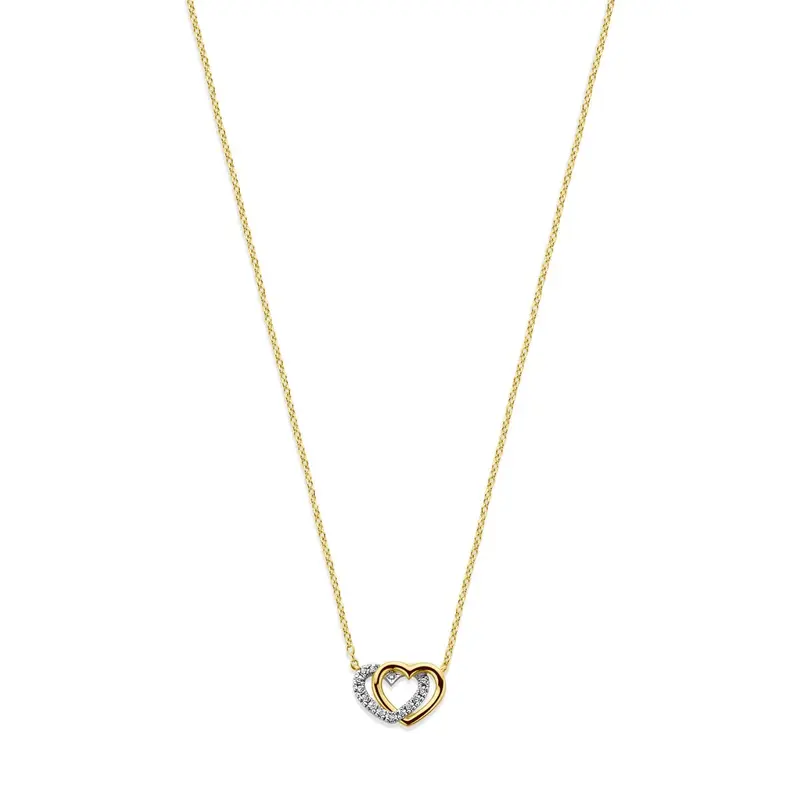 14k Geelgouden ketting met hartjes en diamanten