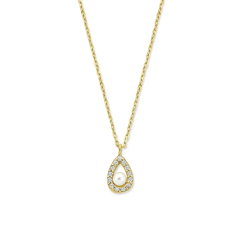 14k geelgouden ketting met parel en zirkonia