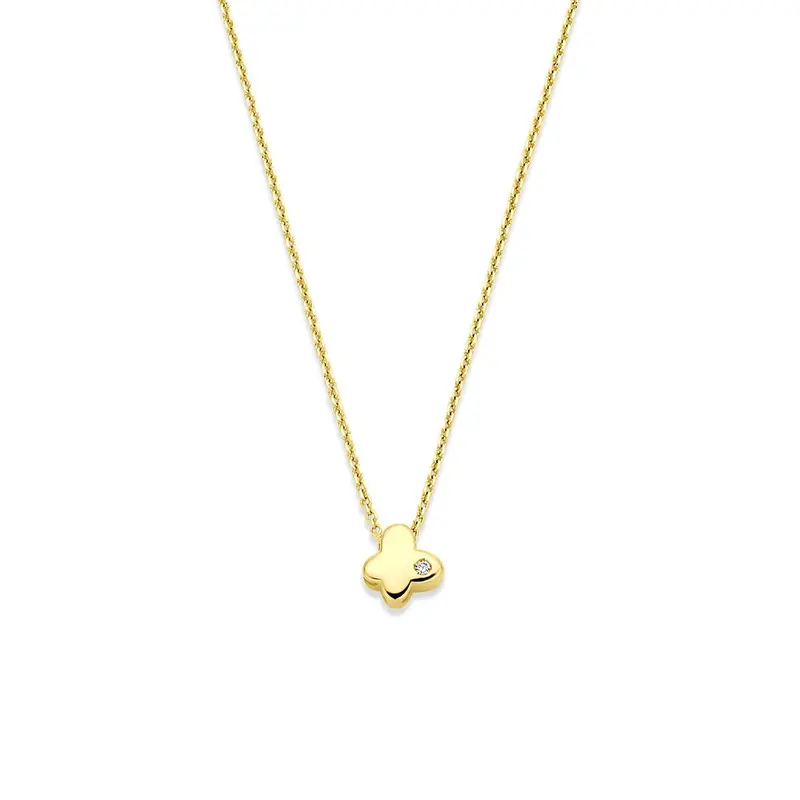 14k Geelgouden ketting met vlinder en lab grown diamant