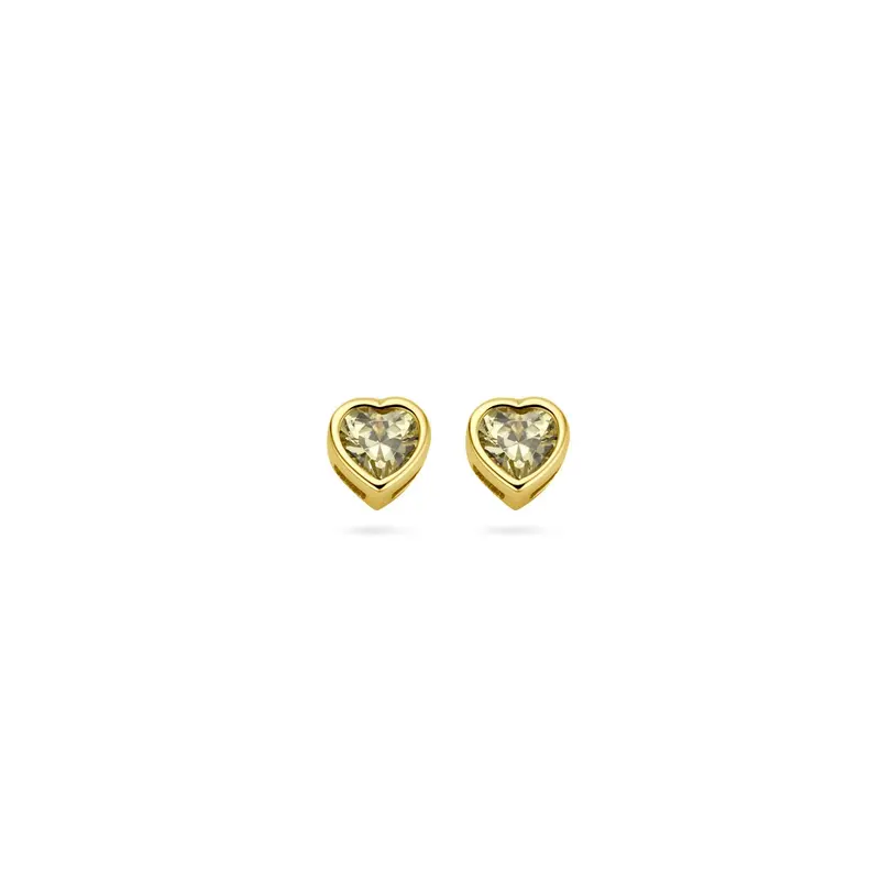 14k Geelgouden Kinder Oorknoppen met Rode Zirkonia – Hartvorm 4x4mm
