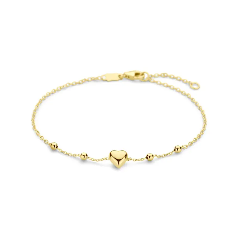 14k geelgouden kinderarmband met hartje en bolletjes