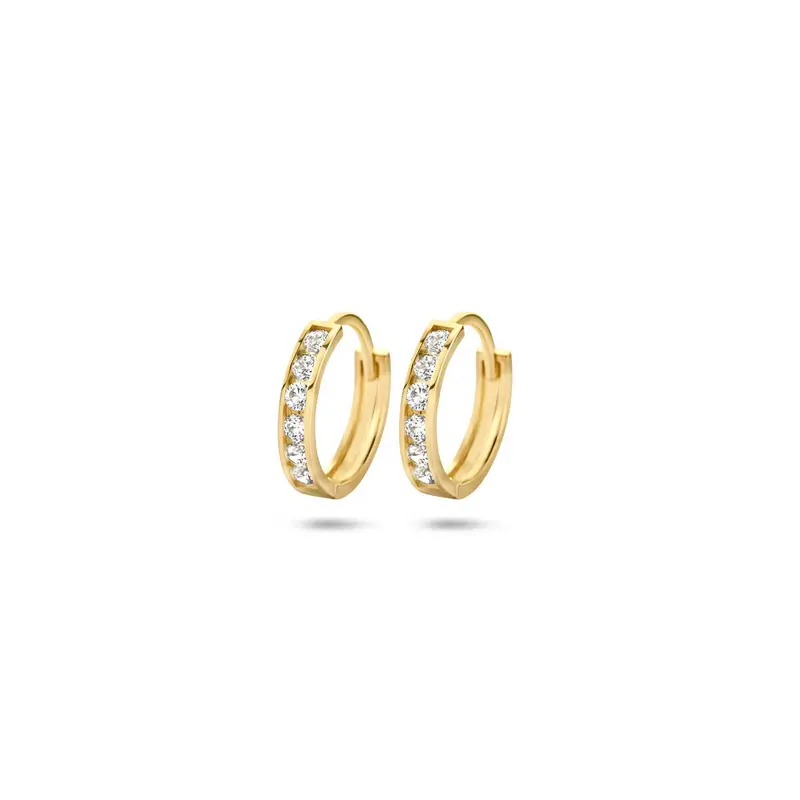 14k geelgouden klapoorringen met zirkonia rij – dames