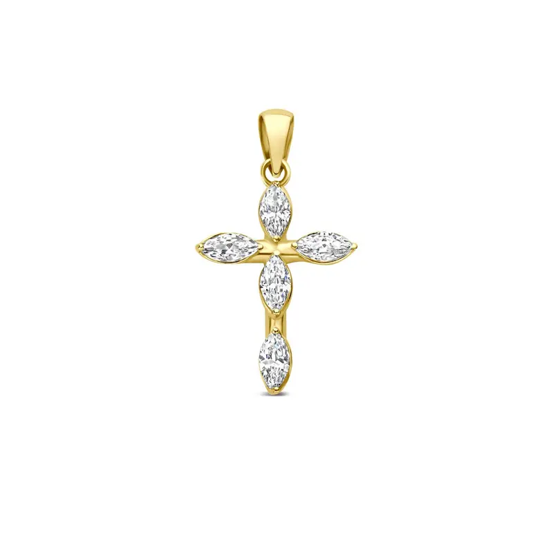 14k Geelgouden kruis hanger met zirkonia