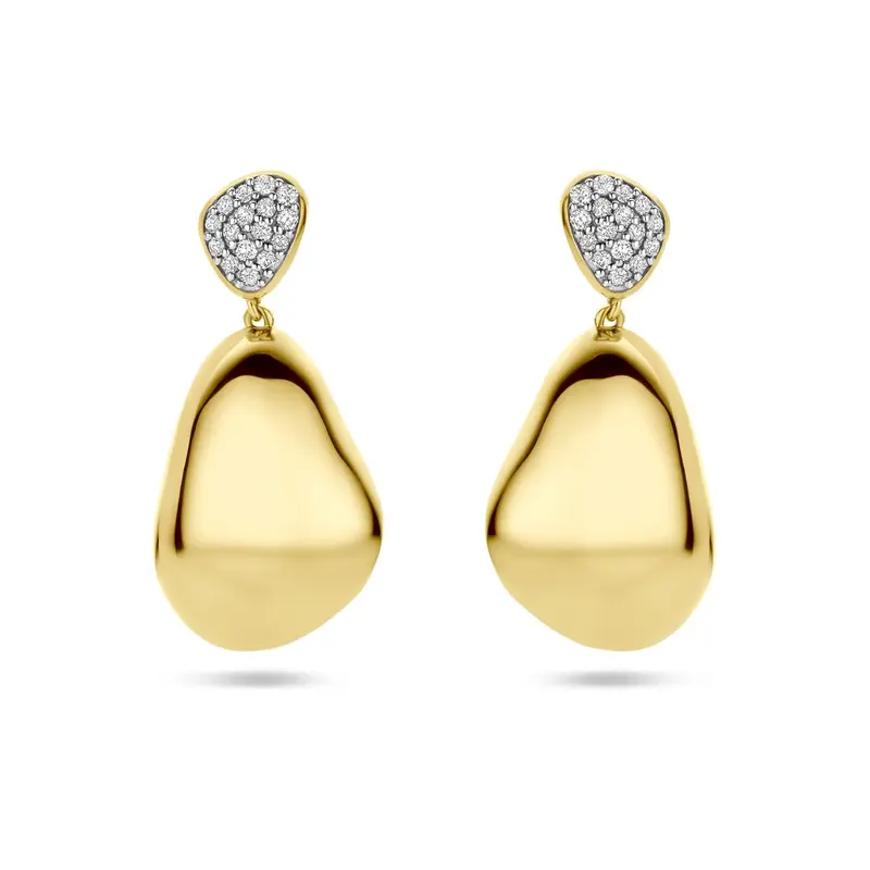 14k geelgouden oorhangers met diamant – 0.20ct (2x 0.10ct) h si 27 mm