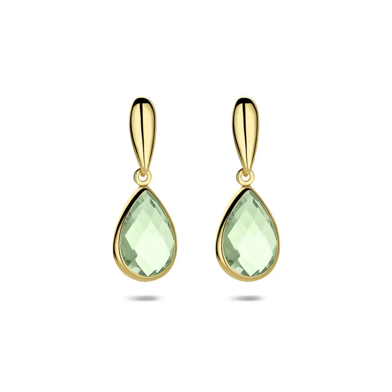 14k Geelgouden oorhangers met groene amethist