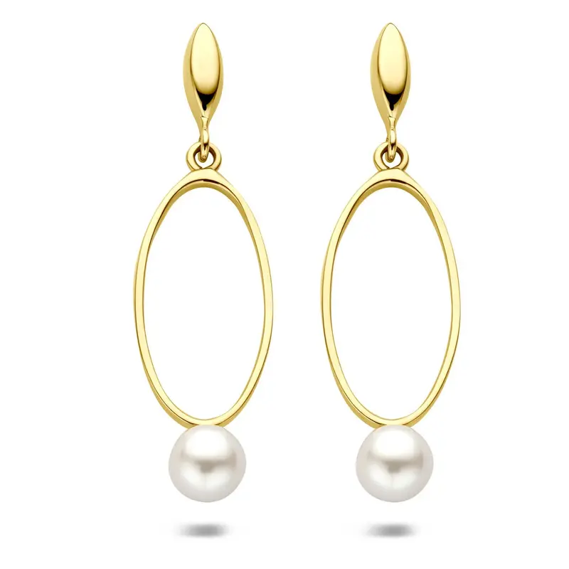 14k geelgouden oorhangers met parel 37 mm
