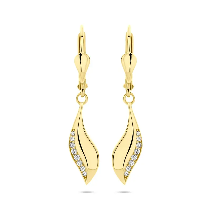 14k Geelgouden oorhangers met zirkonia – 32 mm hoog