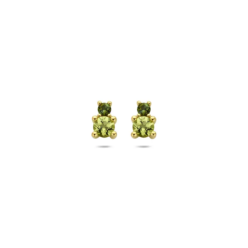 14k Geelgouden oorknopjes met peridot en groene toermalijn