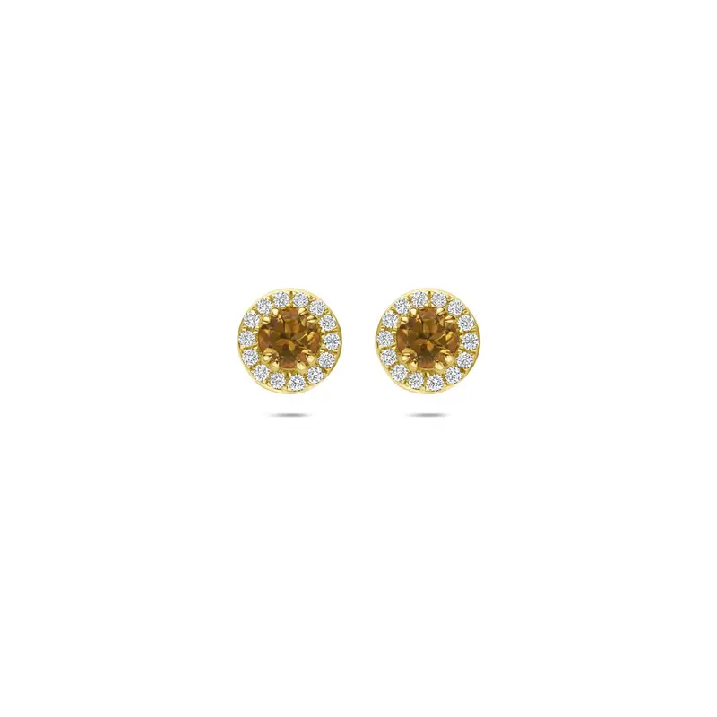 14k Geelgouden oorknoppen met citrien en lab grown diamant