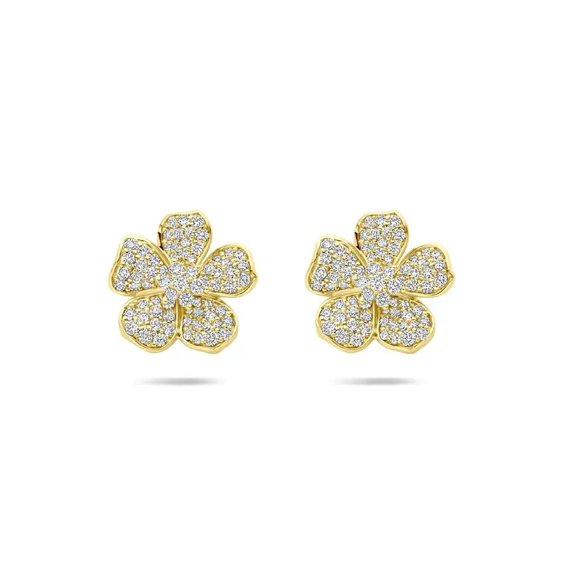 14k Geelgouden oorknoppen met diamant – bloemvorm, 0.70 ct