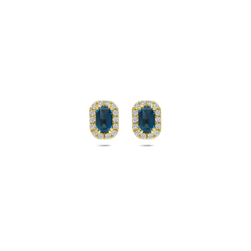14k Geelgouden oorknoppen met London blue topaas en lab grown diamant