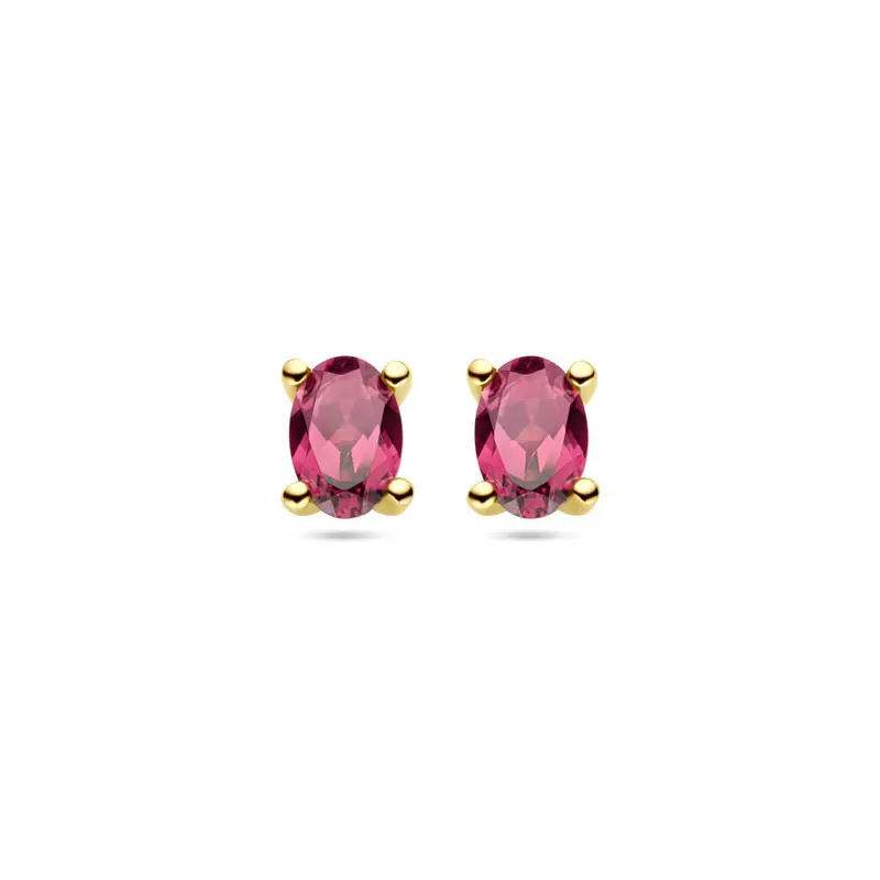14k geelgouden oorknoppen met roze rhodoliet