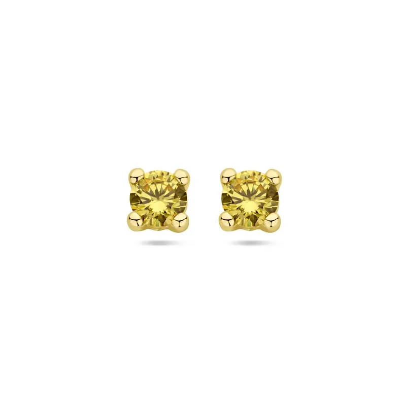 14k Geelgouden oorknoppen uitgevoerd met synthetisch citrien.