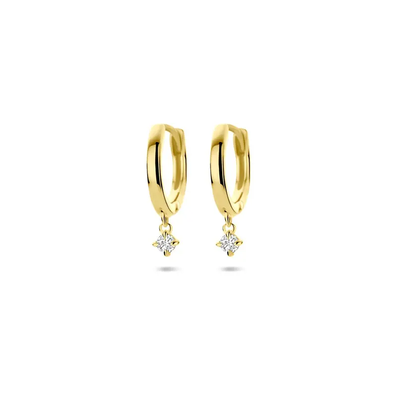14k geelgouden oorringen met lab grown diamant 0.07ct (2x 0.035ct) h si 14,5 mm