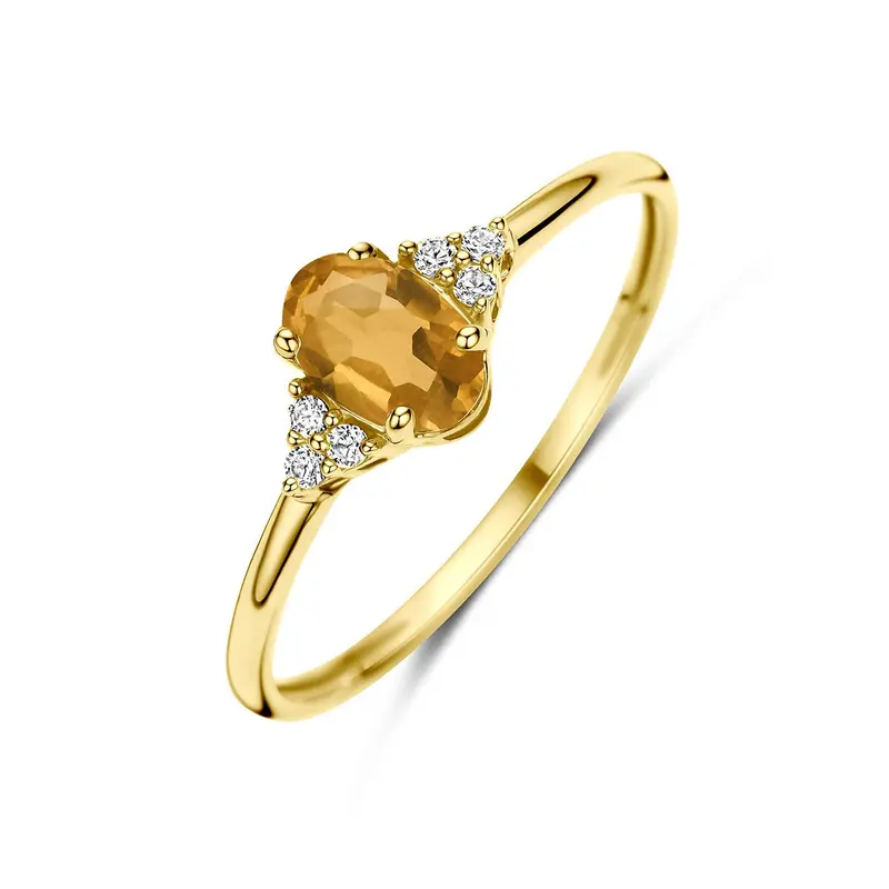 14k Geelgouden ring met citrien en zirkonia