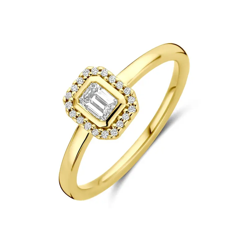 14k geelgouden ring met emerald geslepen diamant