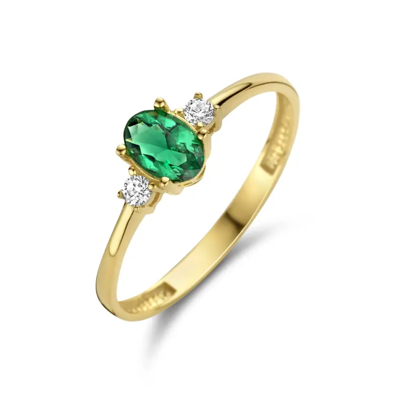 14k geelgouden ring met groene zirkonia – ovaal geslepen