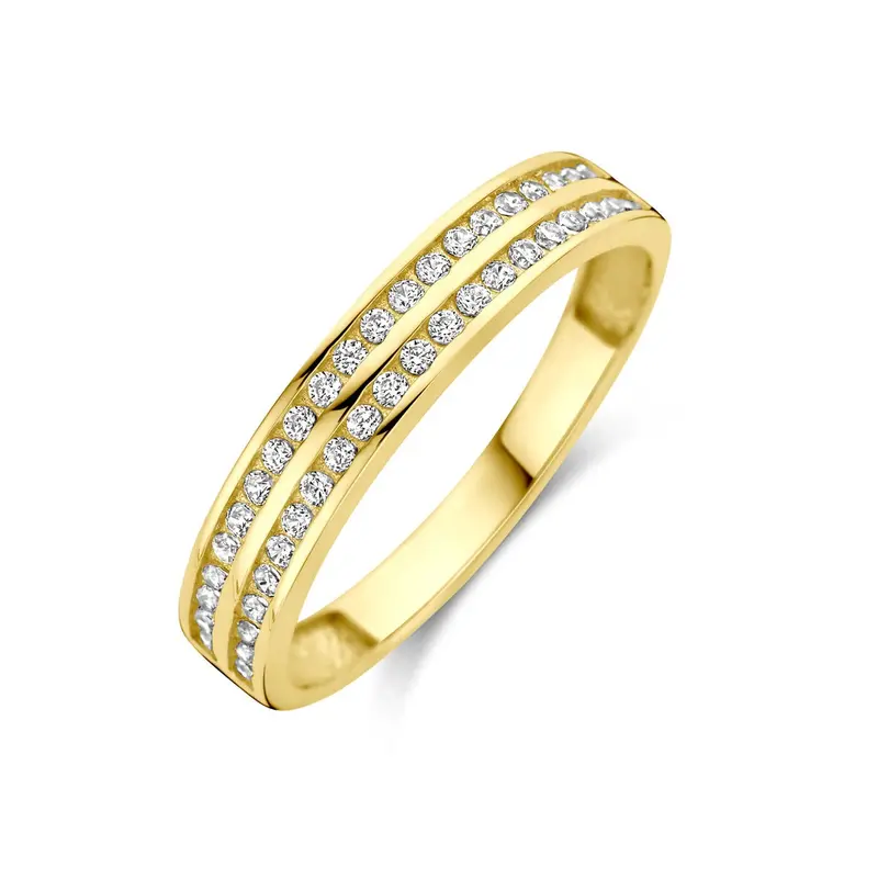 14k Geelgouden ring met zirkonia – alliance rijzetting, 3.5 mm breed