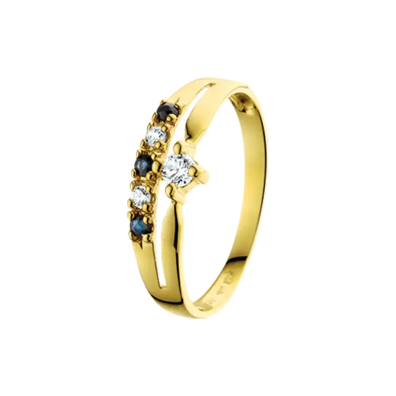 14K Geelgouden Ring met Zirkonia en Saffier – 4015586