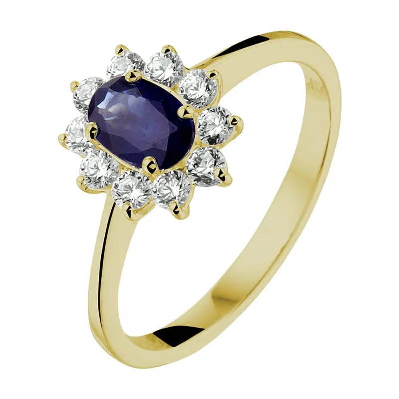 14K Geelgouden Ring met Zirkonia en Saffier – 4015606