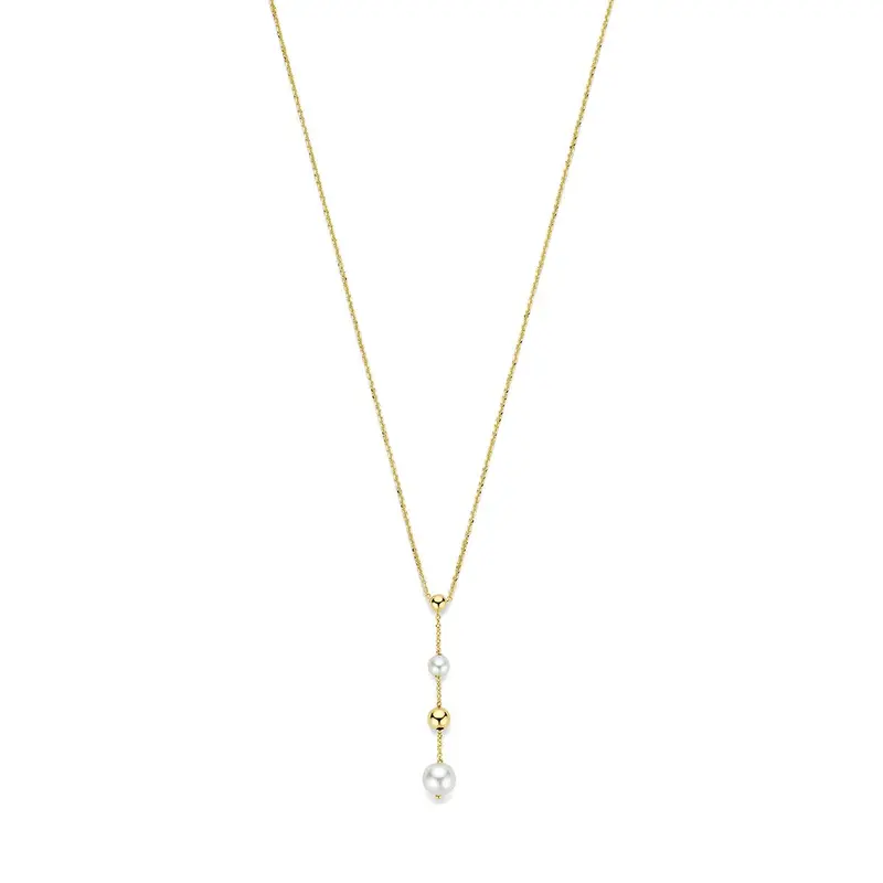 14k Geelgouden Y-collier met parels en bolletjes