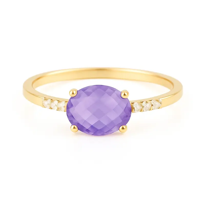 14K Goud Atlanta Amethist Diamant Ring