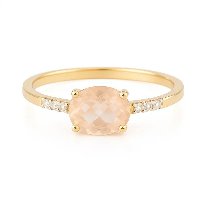 14K Goud Atlanta Rose Kwarts Diamant Ring
