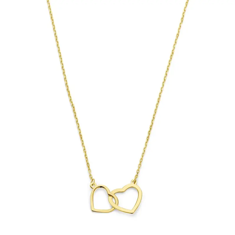 14k gouden dames ketting met twee hartjes – 45 cm