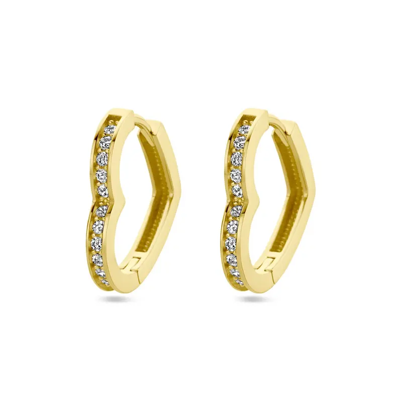 14k gouden dames oorringen met hart en zirkonia – 14 mm