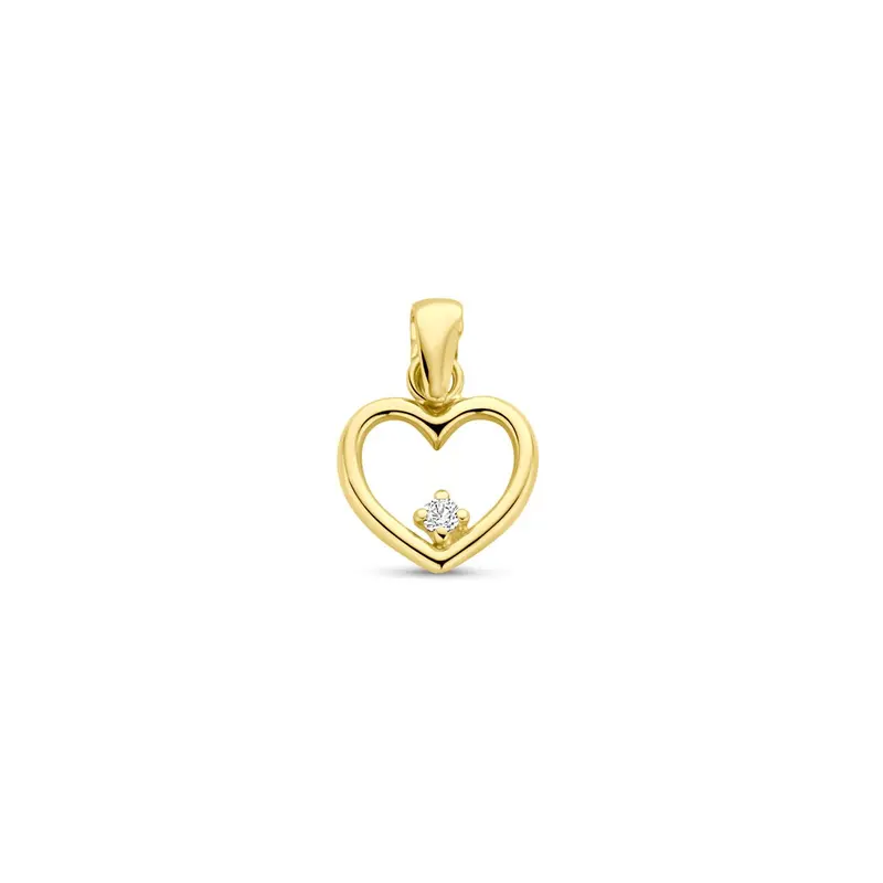 14k gouden hanger met hart en zirkonia – 13 mm