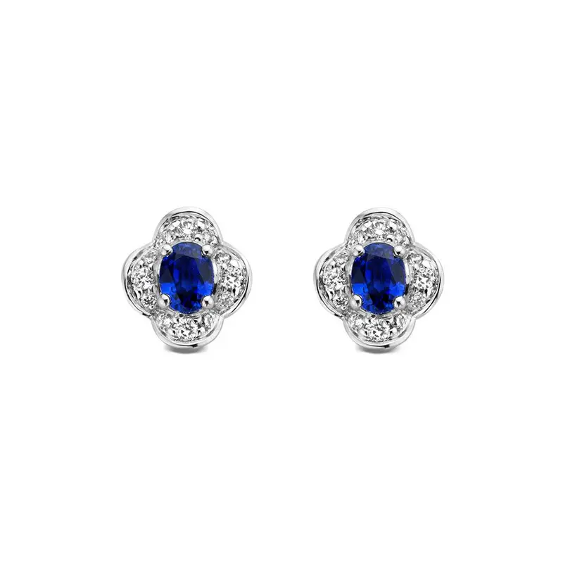 14K Oorbellen voor Dames van Van der Kooij, 0.70 crt Saffier, 0.12 crt Diamant