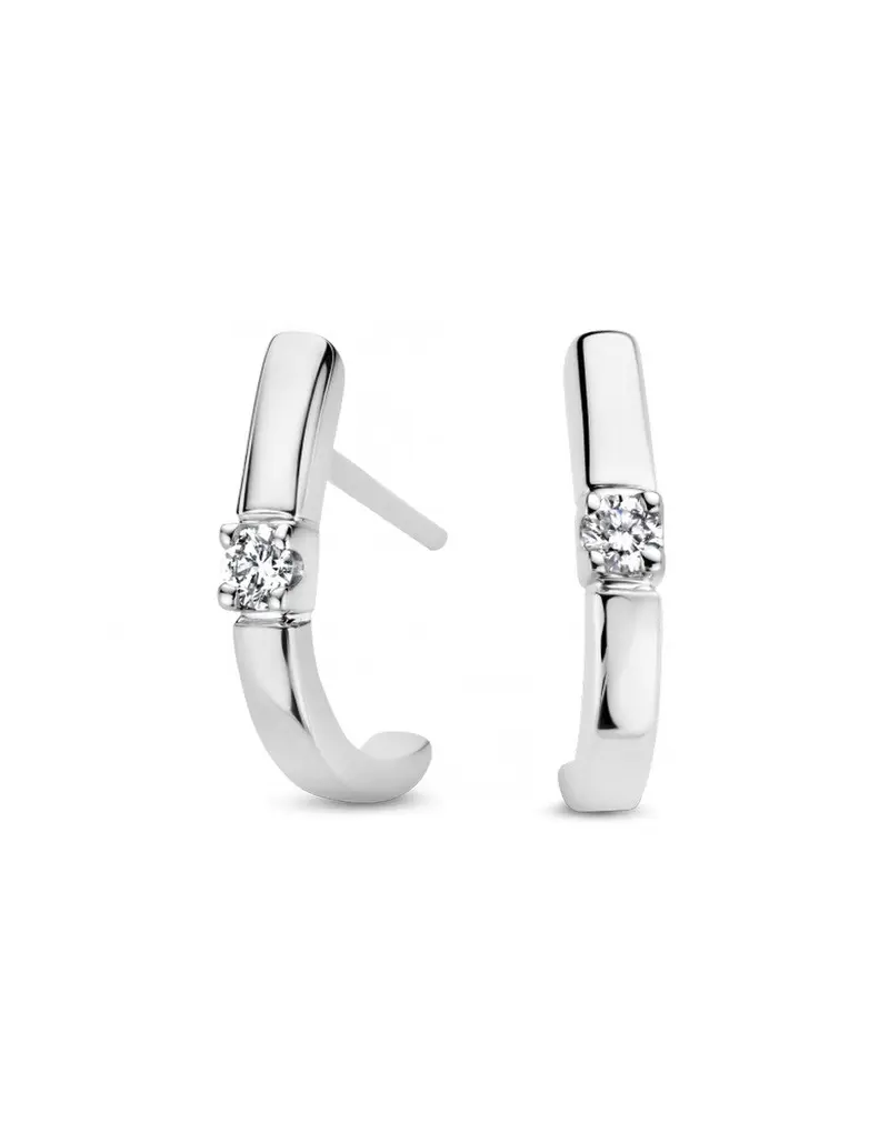 14K Witgoud Memoire Diamant Oorbellen 2 x 0.05 ct