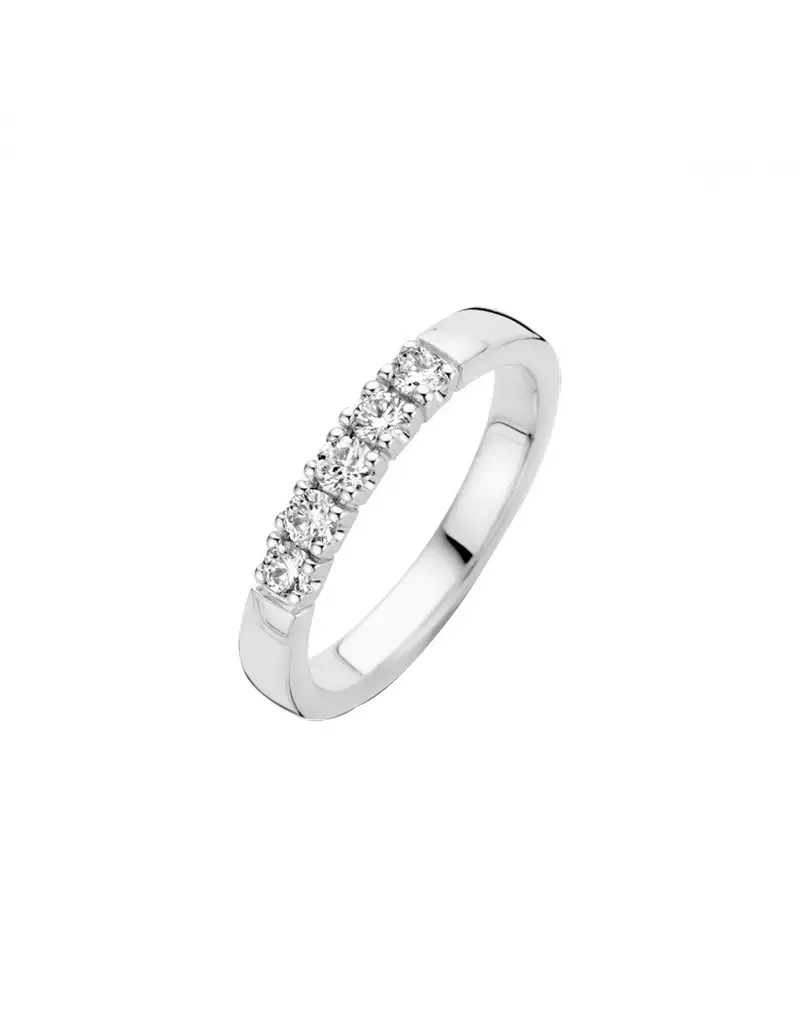 14K Witgoud Memoire Diamant Ring 5 x 0.03 ct