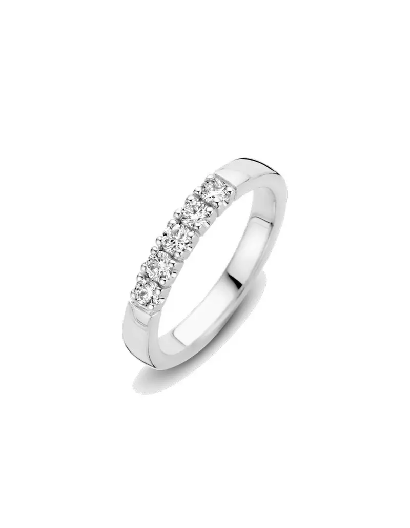 14K Witgoud Memoire Diamant Ring 5 x 0.05 ct