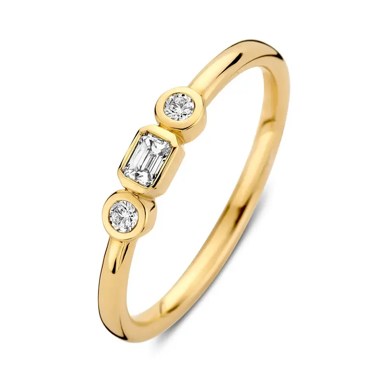 14k Yellow Gold Ring with Emerald and Brilliant-Cut Diamonds