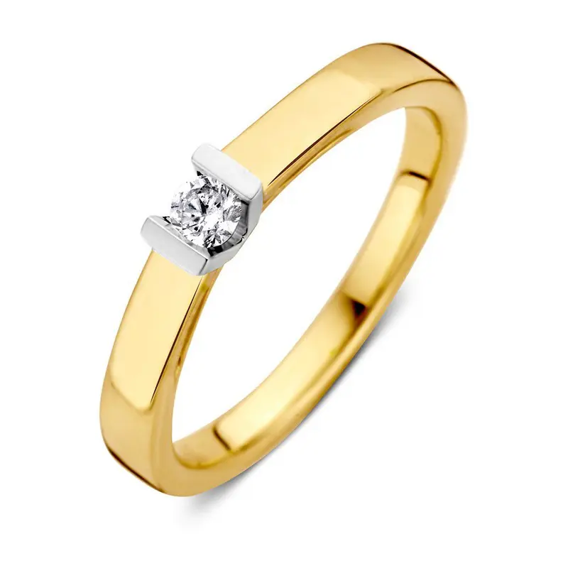 14kt Gouden Ring met 0.10ct Briljant Diamant – Elegante Ring