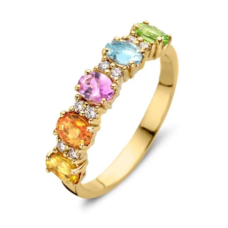 18kt Roségouden Ring met Rainbow Saffieren en Briljanten – Van der Kooij Luxe Sieraad